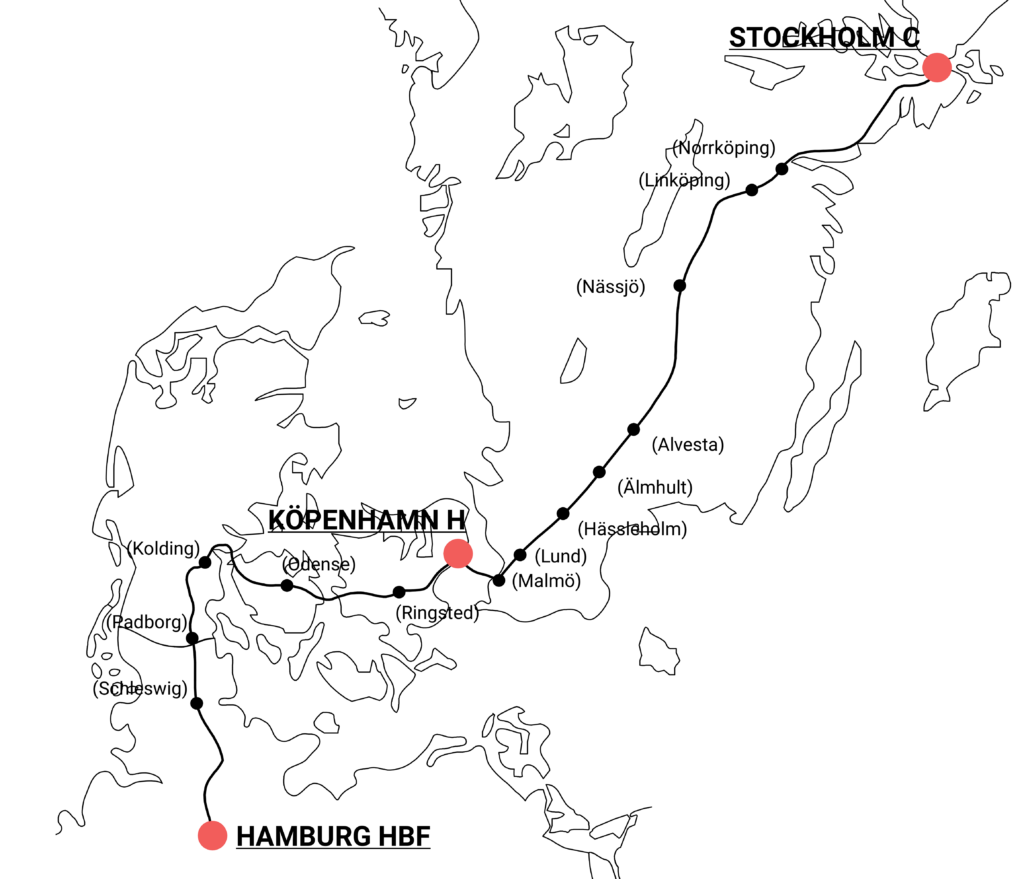 Karta - Tåget Från Stockholm Till Hamburg Enbart Dagtåg - Non Stop